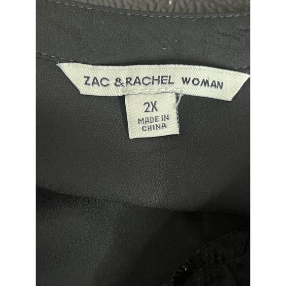 Zac & Rachel Woman Black V-Neck Blouse 2X Ruffle Sleeves Lace Detail Sheer - Picture 12 of 16